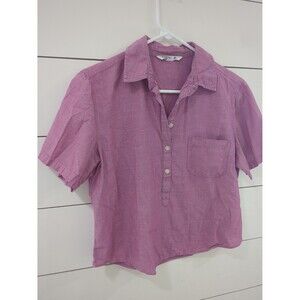 Lee women's medium pink chambray cropped five button top Western cottage whimsy